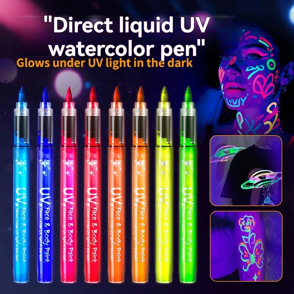 8 ألوان/مجموعة أقلام طلاء أكريليك فلورسنت بالأشعة فوق البنفسجية نيون ، علامات طلاء ، توهج في الظلام مشرق لتقوم بها بنفسك قلم تحديد مضيئة لوازم فنية #1