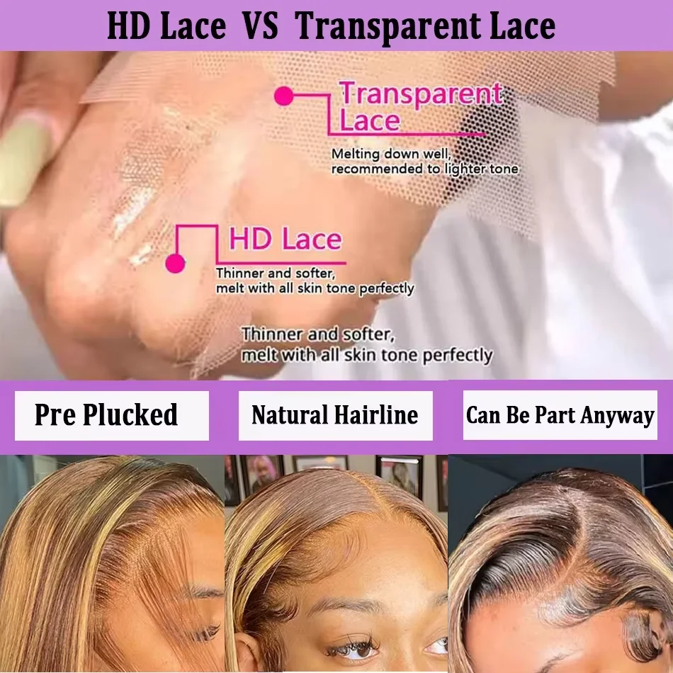 40 44 بوصة 13x6 Hd العظام مستقيم الدانتيل أمامي خصلات الشعر المستعار الإنسان البرازيلي الملونة تسليط الضوء على أومبير الخام 360 شعر مستعار دانتيل كامل شعر الإنسان #6