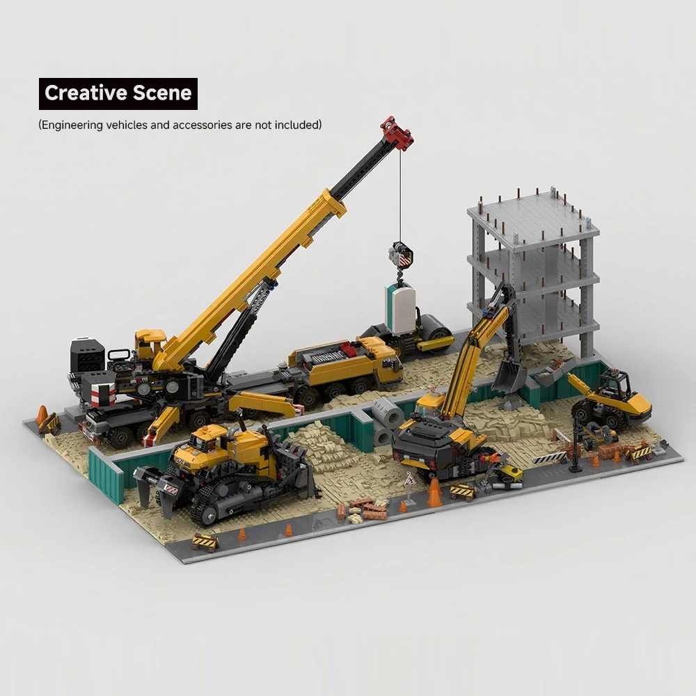 MOC City Engineering Street View Modular Construction Site Display Stand Model Building Blocks DIY Assembly Children's Toy Gift