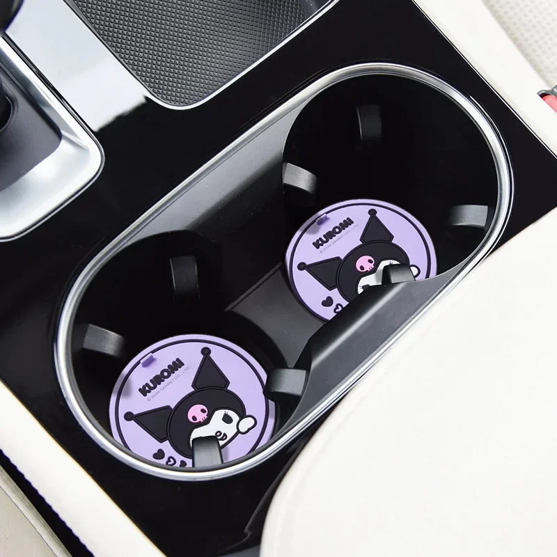 2 pezzi Kawaii Sanrio Kuromi sottobicchieri per auto Cartoon Anime Car Coaster Storage PVC Anti-Skid Mat accessori decorare il regalo delle ragazze