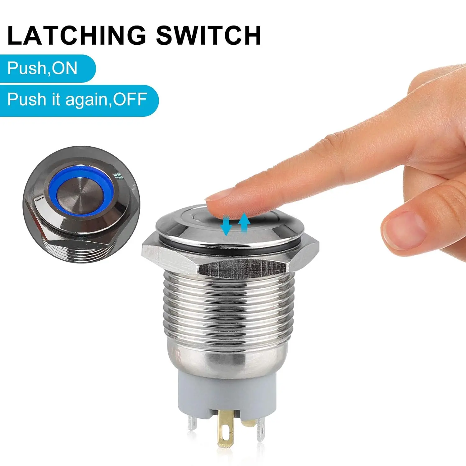 

3Pcs DC 12V/24V Metal Latching Push Button Switch, 4 Pin Car RV Truck Boat SPDT ON/OFF Switch, Waterproof Self-Locking Round