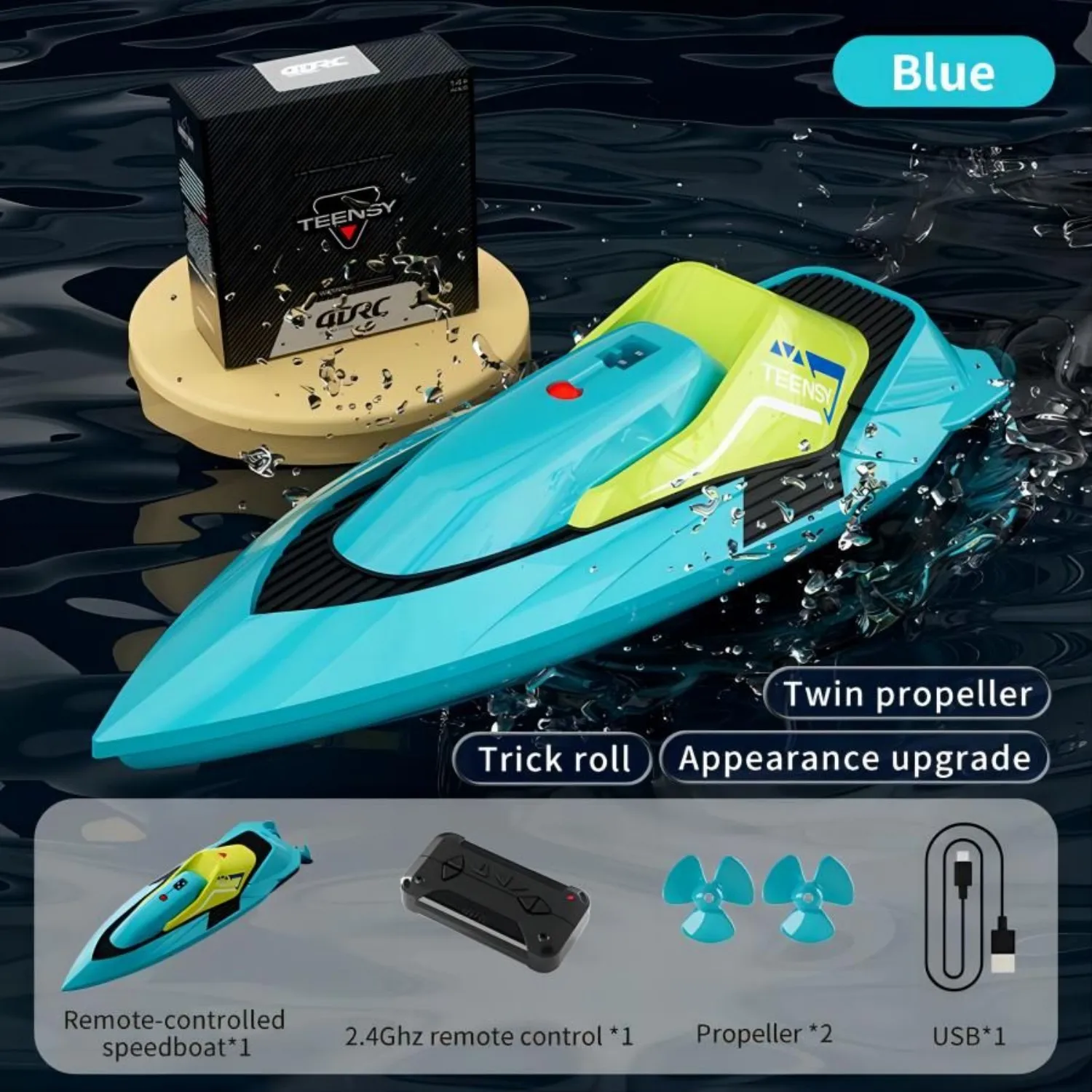 4DRC S5 Fast RC Boat 2.4 GHz 20+ MPH Racing Boats for Pools and Lakes,Remote Control, and Rechargeable Boat Battery for Adults a