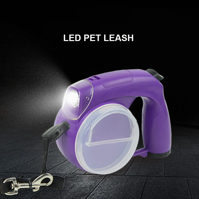 Retractable Pet Leash ABS 4m Led Light Garbage Bag Leash Multifunction Self-Retractable Tractor Dog Chain Pet Leashes Harness