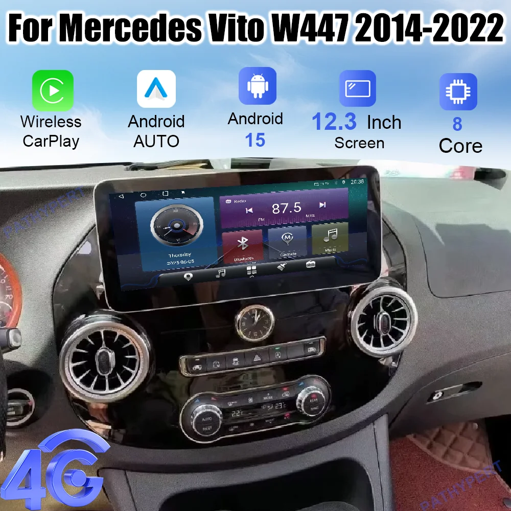 

Android 15 For Mercedes Vito W447 2014-2022 12.3" Car Multimedia Player Radio Carplay Display GPS Navigation Stereo Head Unit FM