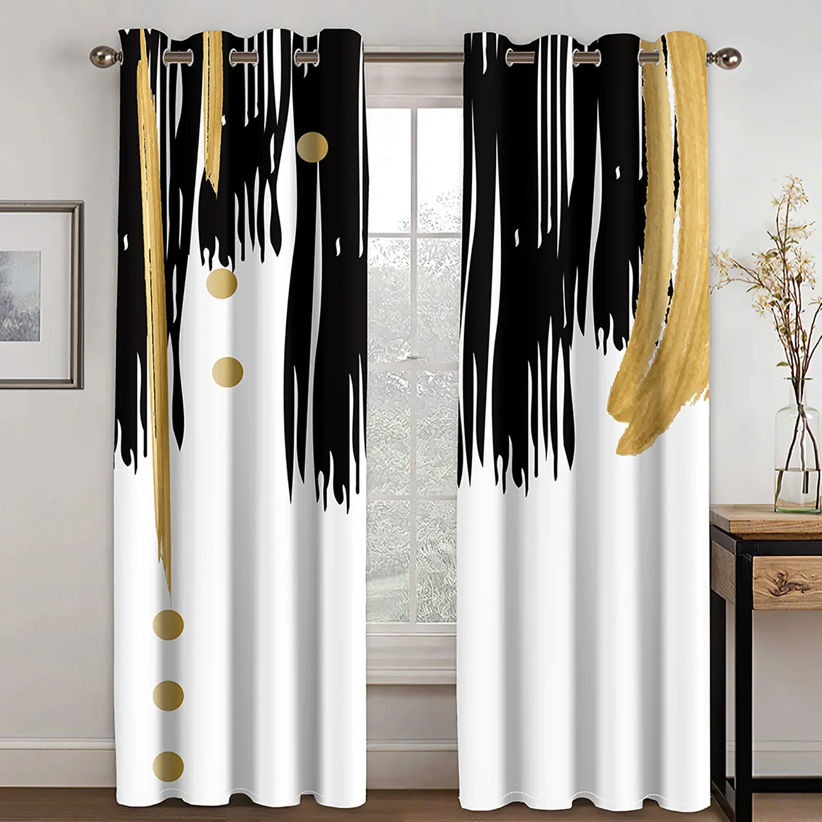 Modern Abstract Art Geometric Graffiti Textures Free Shipping 2 Pieces Thin Window Curtain for Living Room Bedroom Drape Decor