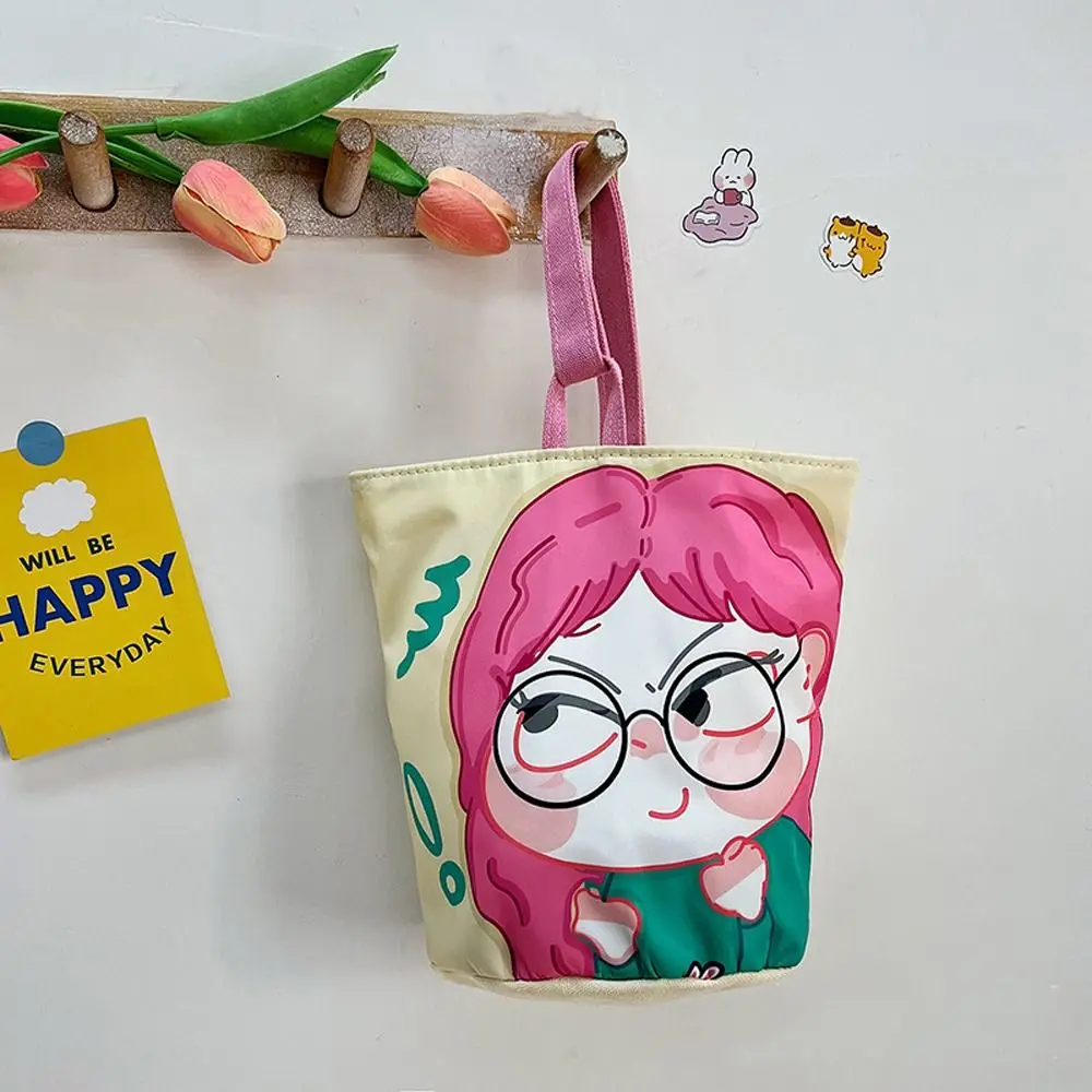 

Panda Cartoon Canvas Bucket Bag Cat Strawberry Rabbit Print Handbag Korean Style Cartoon Girl Canvas Cat Shoulder Bag Streetwear