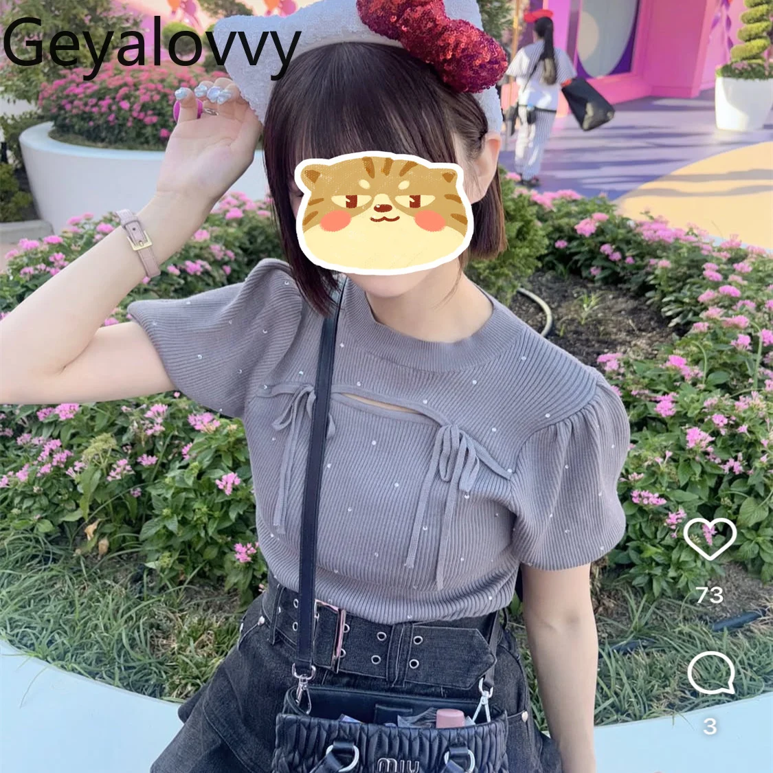 

Оригинальная футболка в японском стиле из двух частей в стиле пэчворк на шнуровке с полым воротником и короткими рукавами, вязаный короткий топ в рубчик с бриллиантами