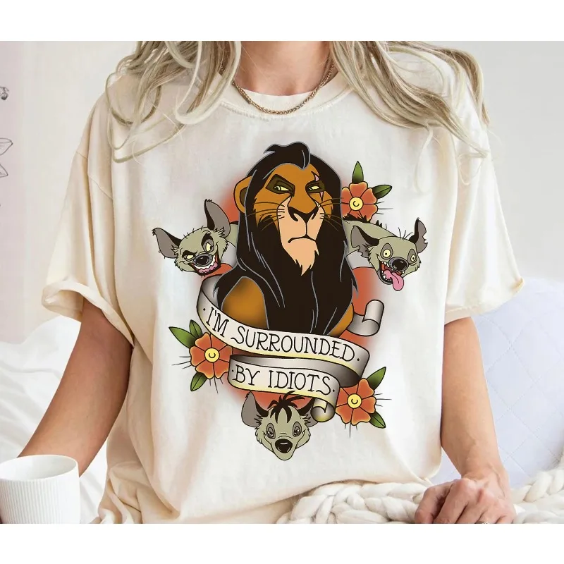 디즈니 라이온 킹 스카와 하이에나 나는 바보들로 둘러싸여 있다 티셔츠 디즈니 스카 악당 셔츠 디즈니 패밀리 셔츠 디즈니랜드 여행