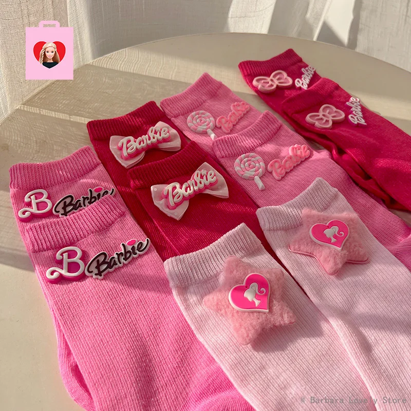 

Ins Barbie Socks 2023 Pink Girls Embroidery Cotton Soft Medium Length Hosiery Trendy Decoration Lovely Stylish Comfortable Gifts