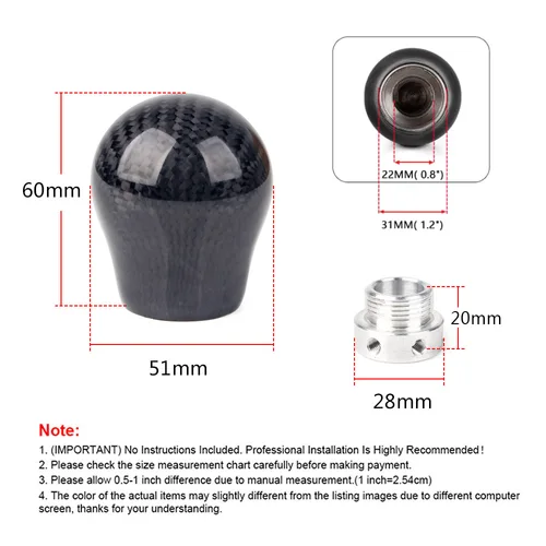 Imagen 2 del producto Perilla de palanca de cambios de fibra de carbono auténtica, palanca de cambios de transmisión Manual, manija de palanca de cambios con adaptador limitador