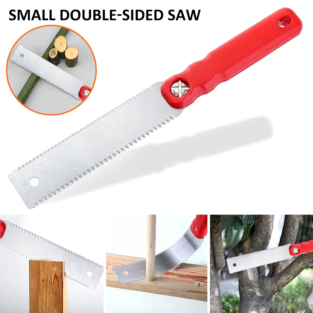 11.8 Inch Hand Saw Double Edged Japanese Pull Saw Metal Pull Saw 65Mn Flexible Blade Tenon 3 Side Grinding Teeth Portable Tool