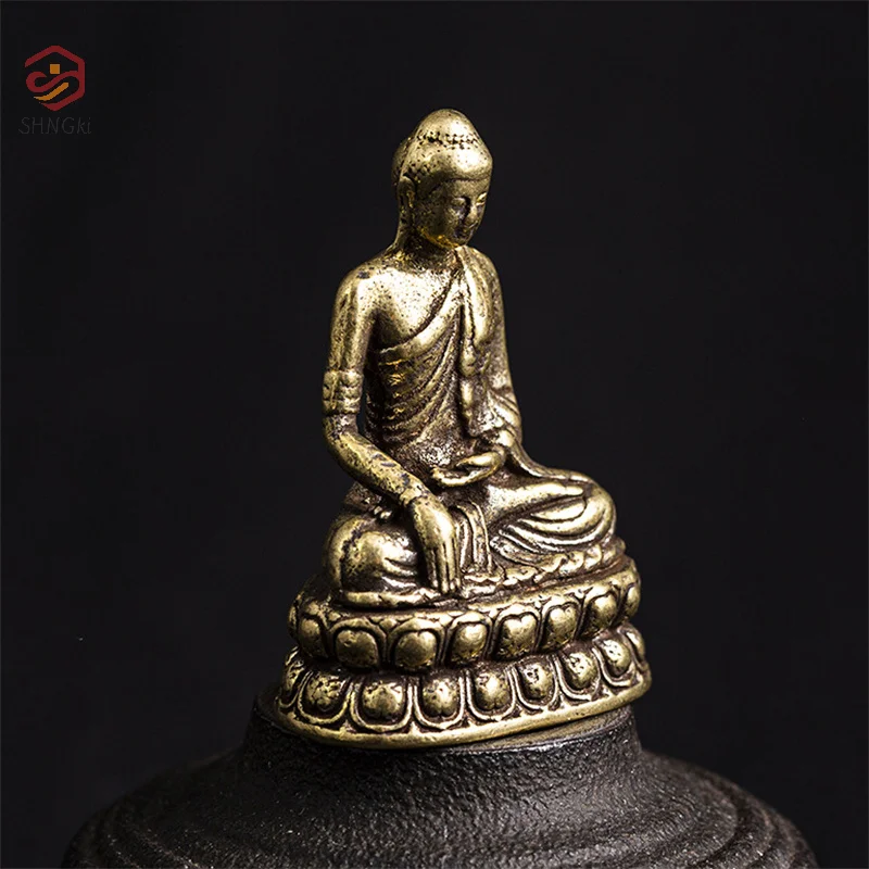 1pcs Mini Brass Sakyamuni Buddha Figurines Miniatures Desktop Ornament Antique Copper Dharma Master Statue Decoration