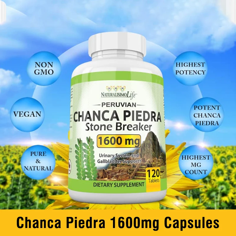 Chanca Piedra 1600 Mg - Made in USA, Non-GMO, 120 Tablets Kidney Stone Gallbladder Support Peru Chanca Piedra