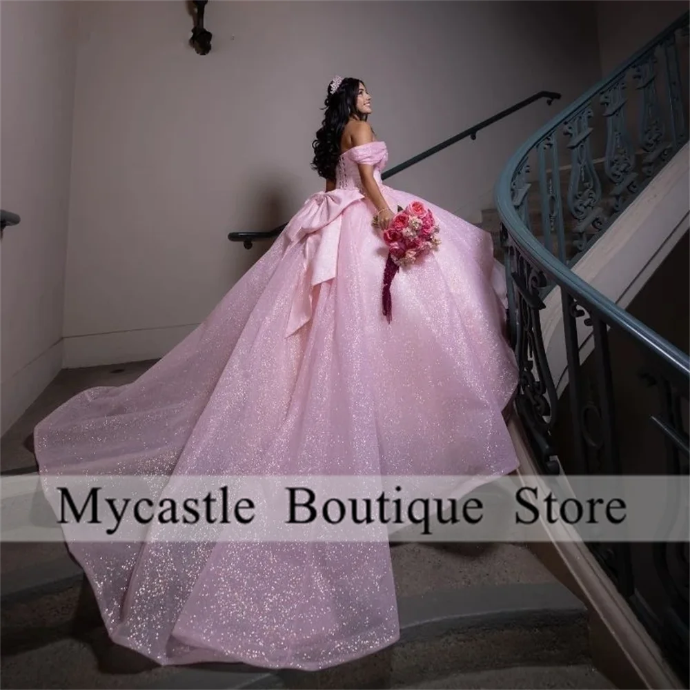 Mexicaanse Roze Quinceanera Jurken Baljurk 2025, Met Strik Kant Applique Kralen Sweet 16-jurk Aangepaste vestidos de XV 15 Anos