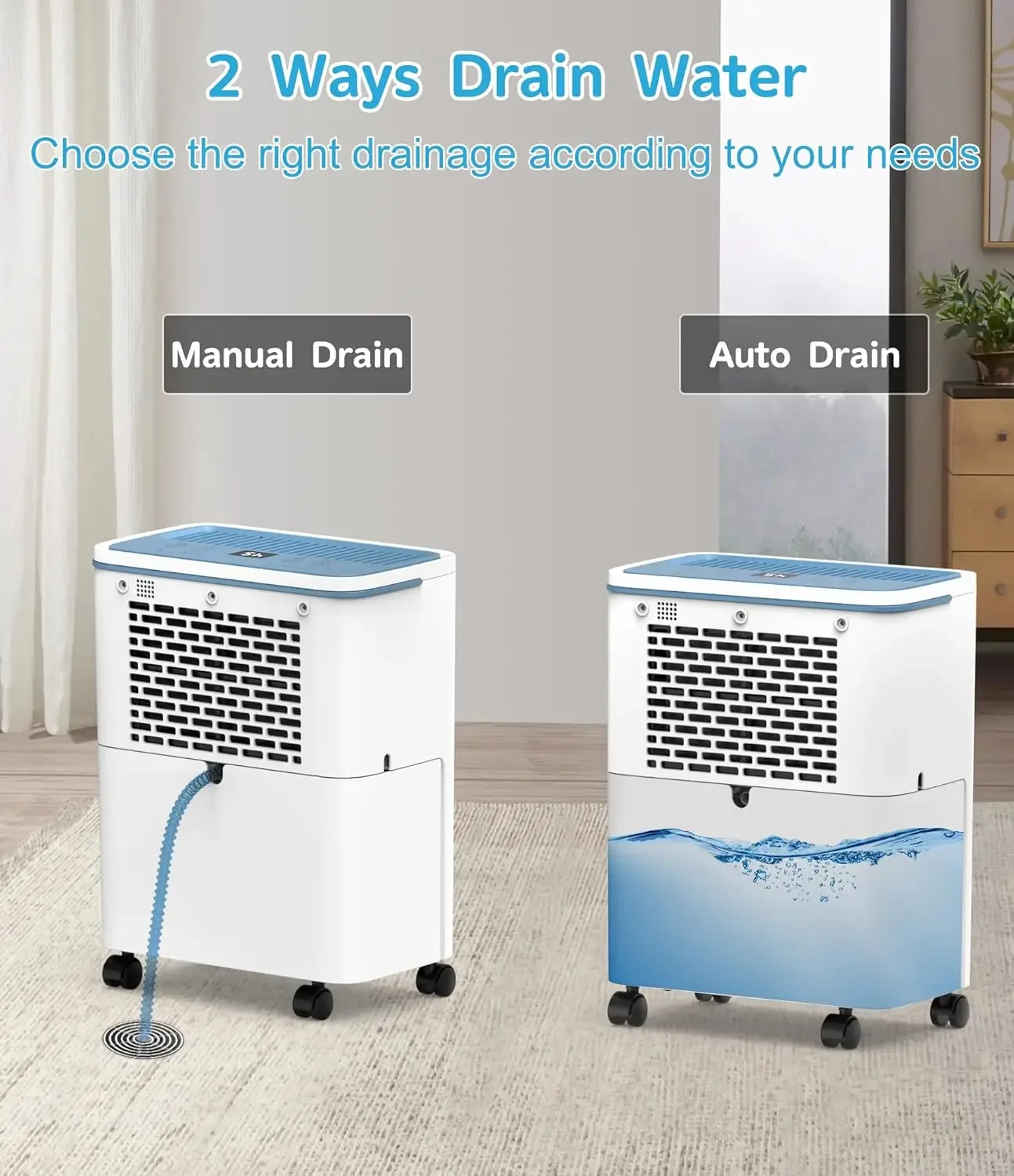 Dehumidifiers for Home, 1500 Sq. Ft Dehumidifiers with Drain Hose, 0.52 Gallon Water Tank for Basement Bathroom Bedroom, 24H Tim