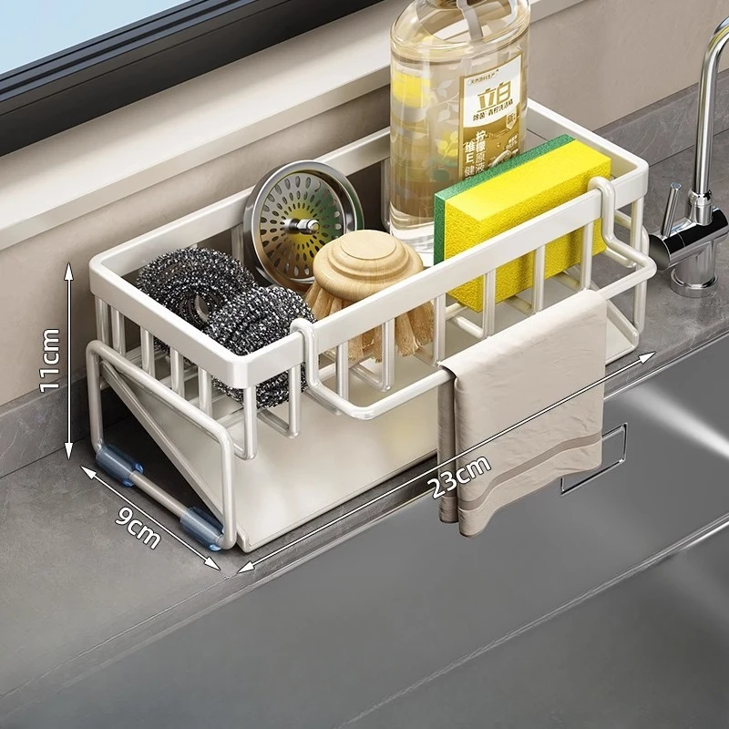 Over-Sink Kitchen Organizer - Sponge Holder & Drying Rack with Faucet Mount Space-Saving Storage for Sponges Brushes Practical