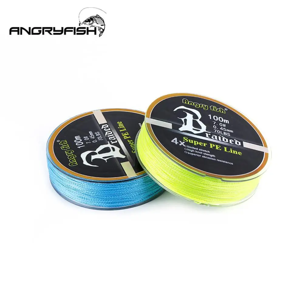 ANGRYFISH Diominate PE Line 4 Strands Braided 100m/109yds Super Strong Fishing Line 10LB-80LB Yellow Dropship