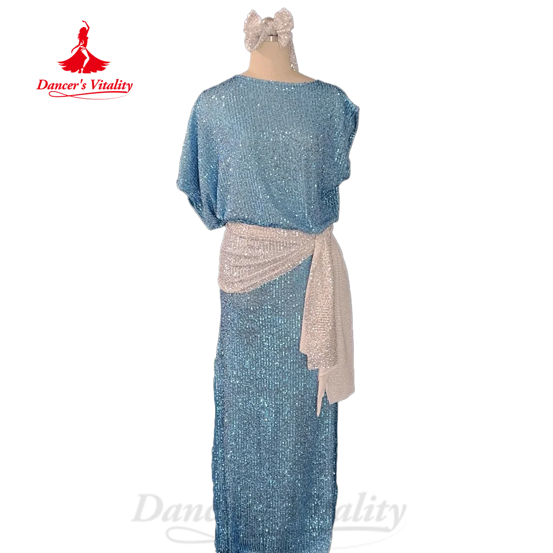 Kostium do tańca brzucha szata z cekinami + chusta na głowę + szalik na biodra 3 szt. Dostosowane dla dorosłych i dzieci Balady Shabby Saidi strój na występy