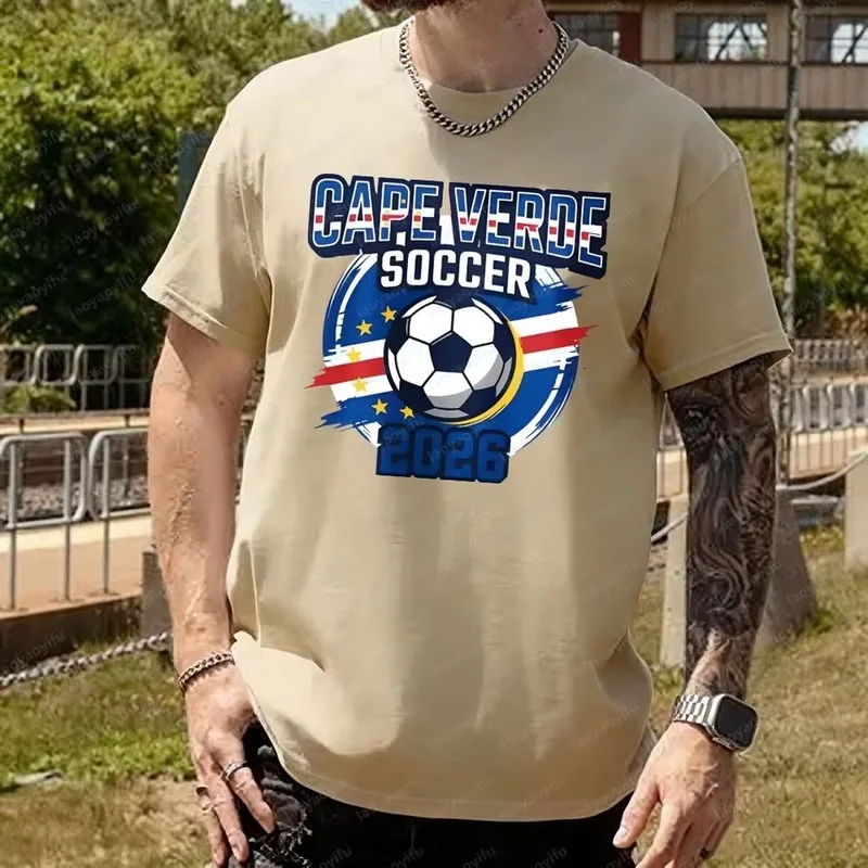 QICHE Summer Cotton Short Sleeve Top Men EU Size Cape Verde 2026 Soccer Print Casual T-shirt