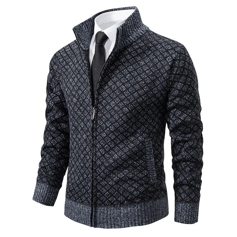 Mężczyźni Casual Cardigan Sweatercoats Stand Collar Fleece Thicker Warm Sweaters New Male Autumn Winter Outwear Slim Sweaters Jackets