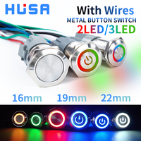 16 19 22mm tri-color R/G/B LED With Wire Waterproof Metal Push Button Switch LED Ring/Power Momentary Latching 1NO1NC