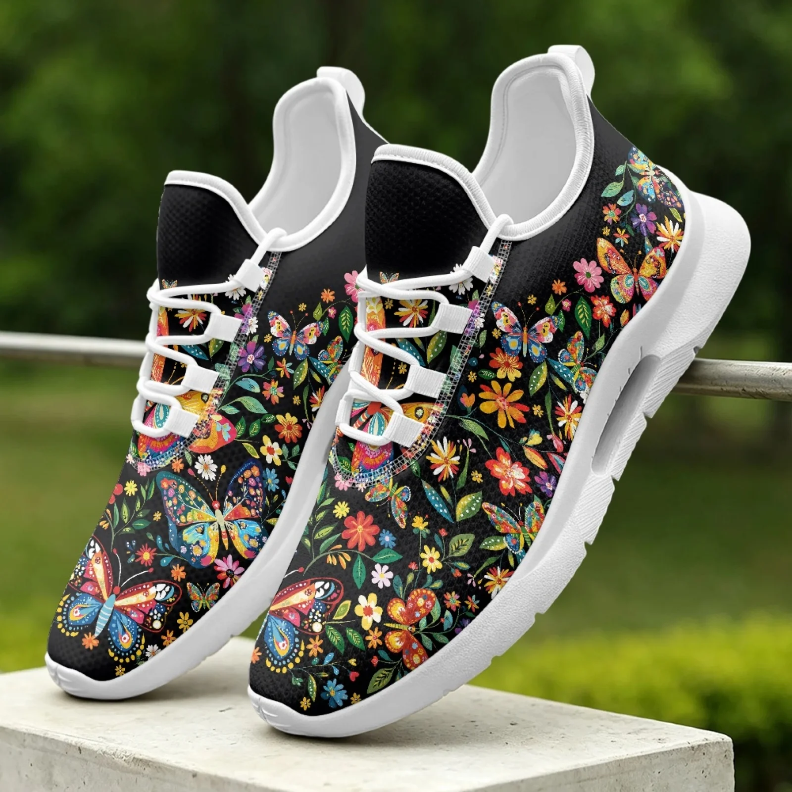 XIXIRIMIDO Lace-up Casual Shoes Mens Sneakers Comfortable Mesh Breathable Walking Shoes Women's Lightweight Soft Sports Flower