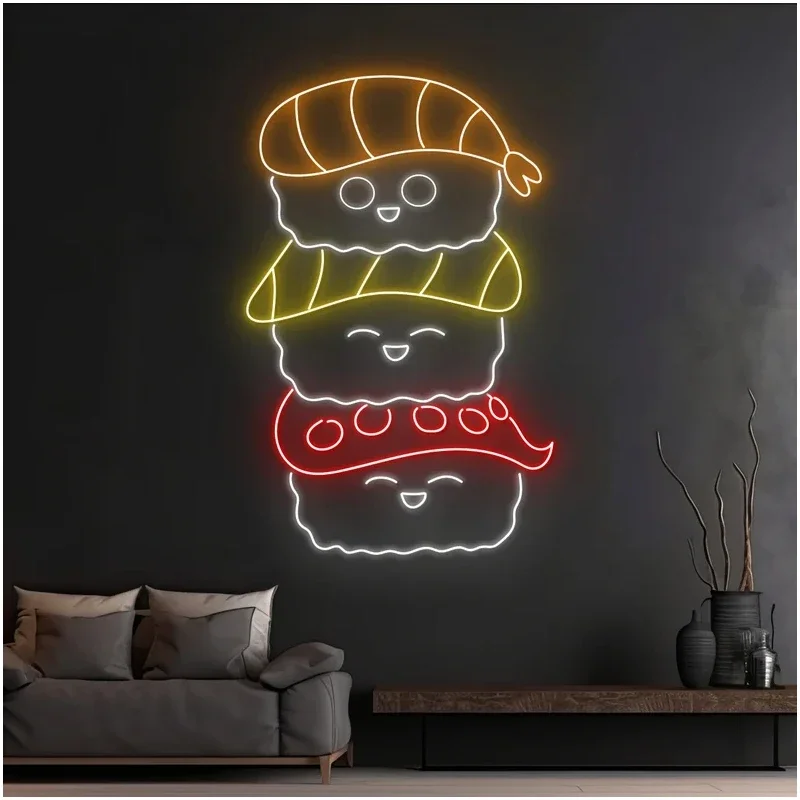 Sushi Neon Sign, Custom Neon Light Sushi Roll Set Lights, Japanese Restaurant Led Light Food Canteen Decoration