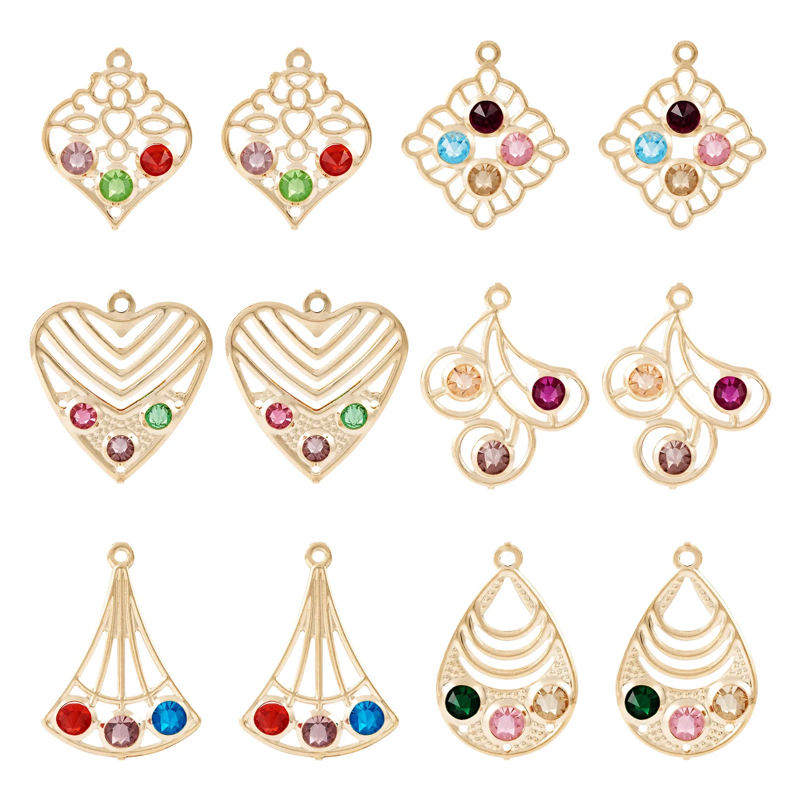 

24Pcs Iron Glass Hollow Geometric Heart Teardrop Charms Pendants For Jewelry Making diy Earrings Necklace Accessories Women Gift