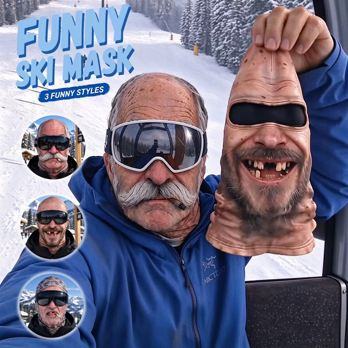 New 3D Face Printed Old Man Balaclava White Mustache Full Coverage Face Mask Breathable Eye Hole Stretch Funny Ski Mask For Men