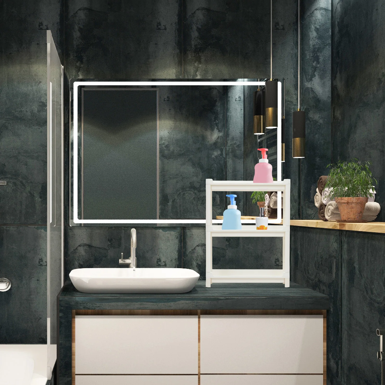 

1Pcs Plastic Storage Rack Multifunctional Corner Shelf Non Slip Feet for Bathroom Kitchen Home Space Saving