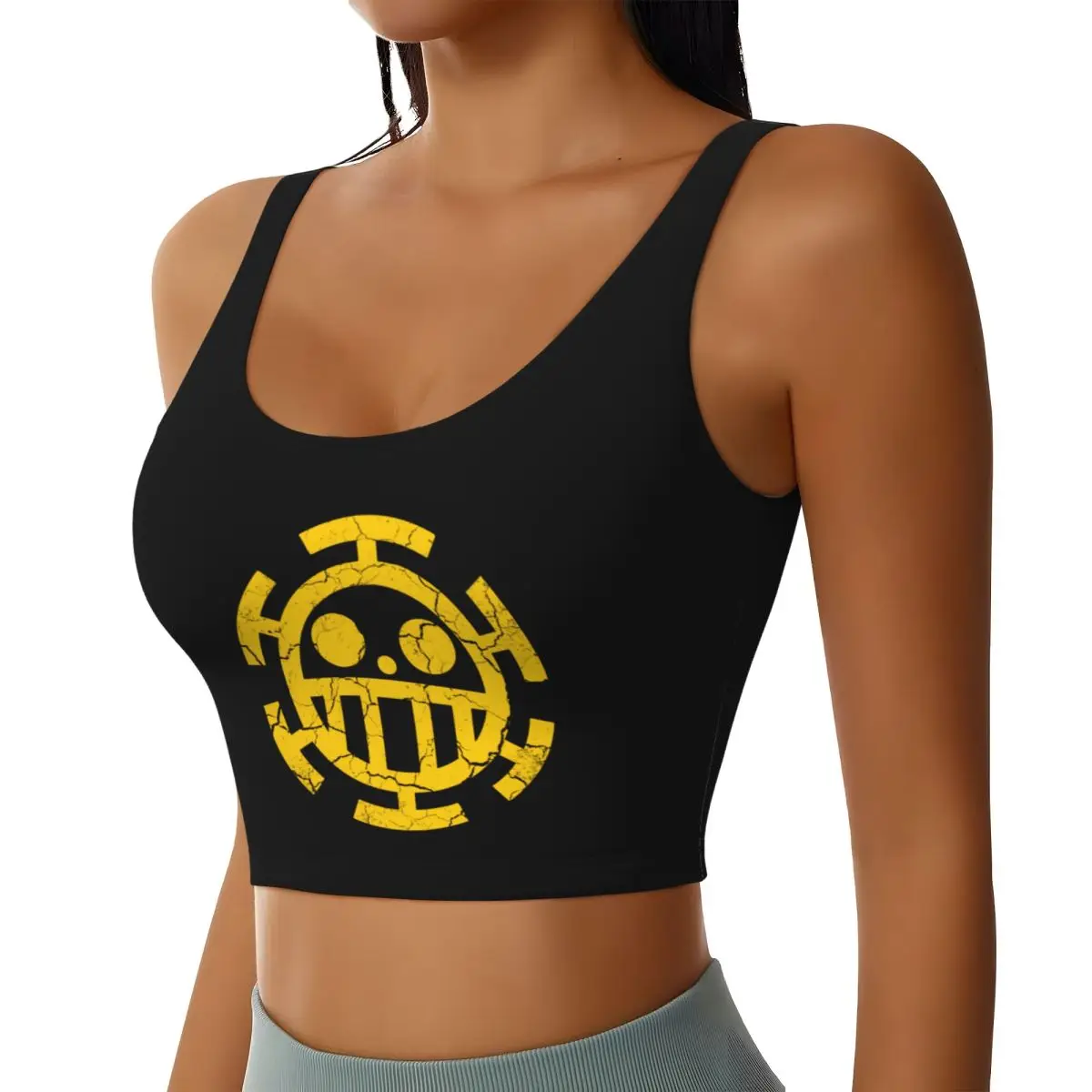 Custom Cool Trafalgar Law Sports Bra for Women One Piece Pirates High Impact Workout Yoga Crop Top