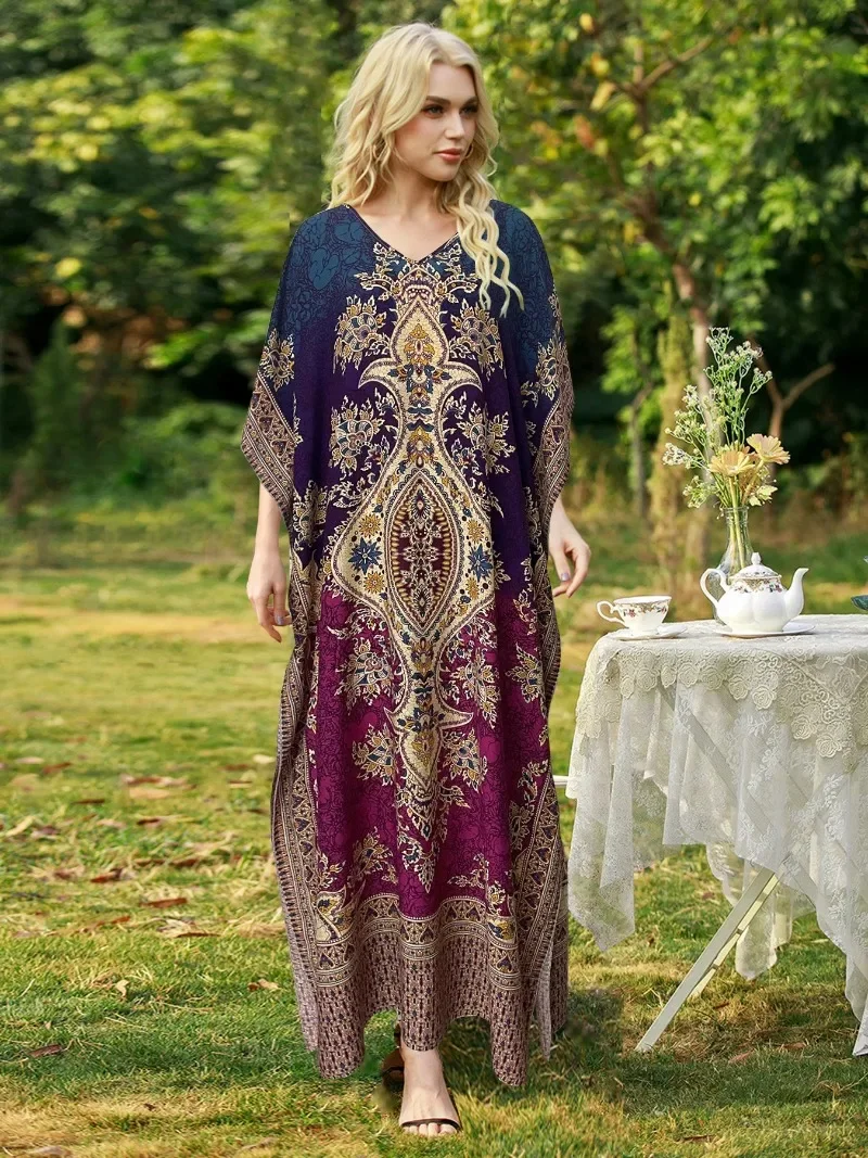 Dresses For Women 2025 Casual Long Kaftan Kimono Style Drawstring Gown Bohemian Sexy Nightdress Beach Kaftan Casual Ropa Mujer