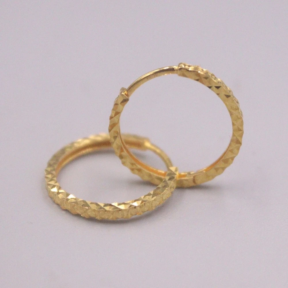 

Real Pure 18K Yellow Gold Hoop Women Lucky Square Carved Full Star Circle Earrings 1.39g