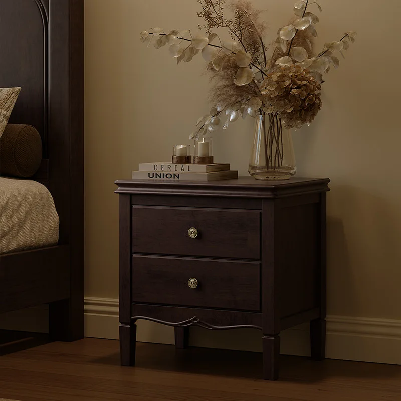 

French Vintage Solid Wood Bedside Table Small Black Bedside Locker Bedside Storage Cabinet Bedroom Storage Cabinet Home