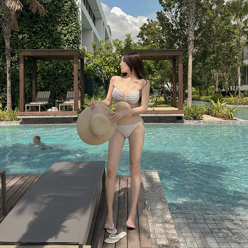 مثير بيكيني 2025 ملابس السباحة النسائية ملابس السباحة الكورية مانكيني مجموعة ملابس الشاطئ حمام سباحة حمام ثوب السباحة 2 قطع بحر #4