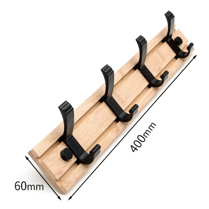 Coat Rack Wall Mount Coat Hooks - Wooden Black Coat Rack with 4 Hooks Wall Hooks for Hanging Coat Hat Bag Towel Hanger