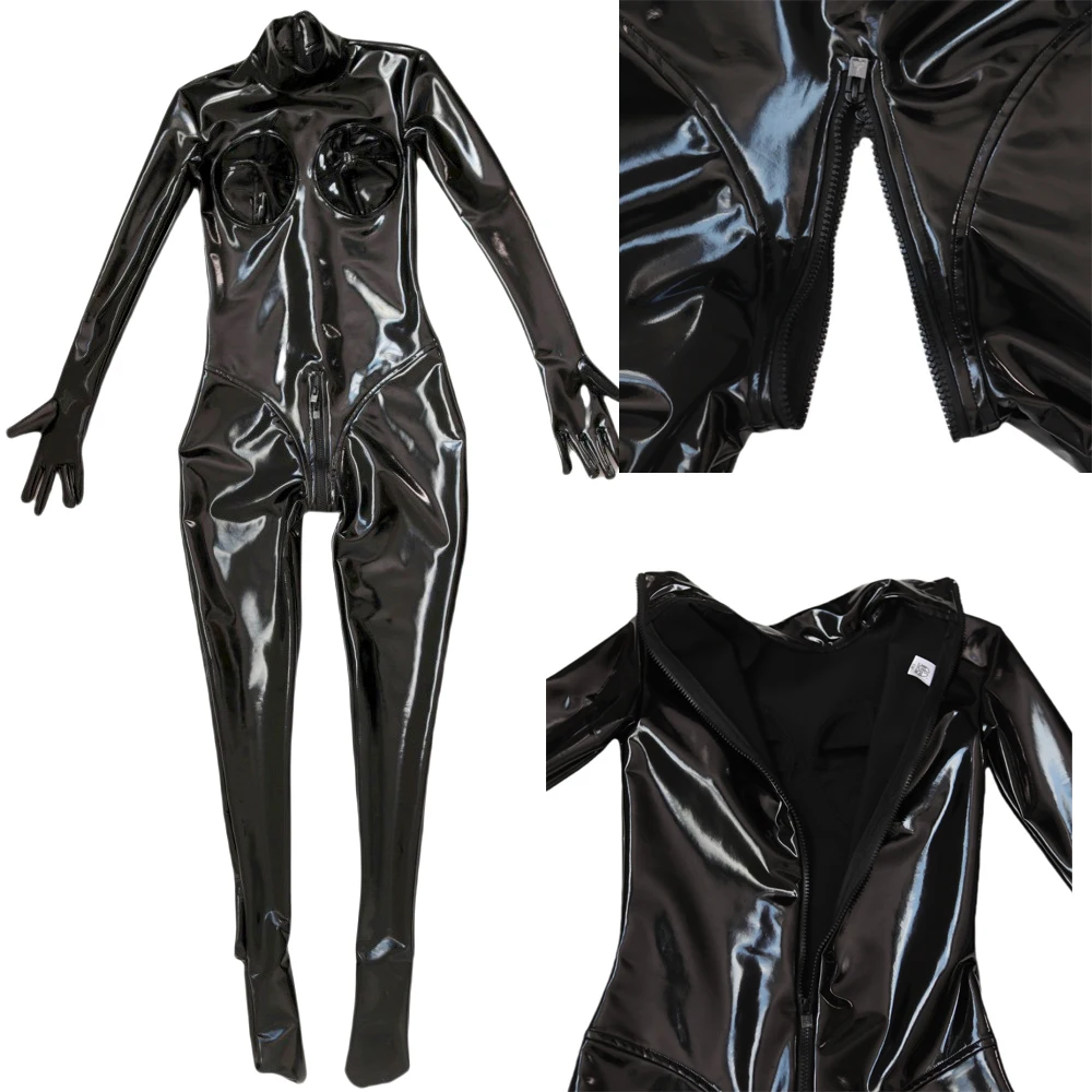 Women PVC 3D Full Bodysuit Latex Elasitc Sexy Tight Faux Leather Oil Shiny Bandage Bodycon Jumpsuit Cosplay Club Wear