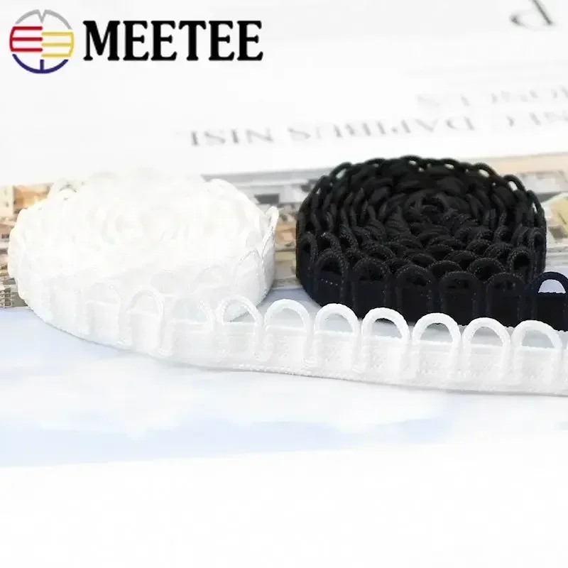 5/10/20M Meetee Nylon Elastic Band Loop Trim U-wave Stretch Collar Buttons Lace Rubber Bands Dress Ribbon DIY Sewing Accessories