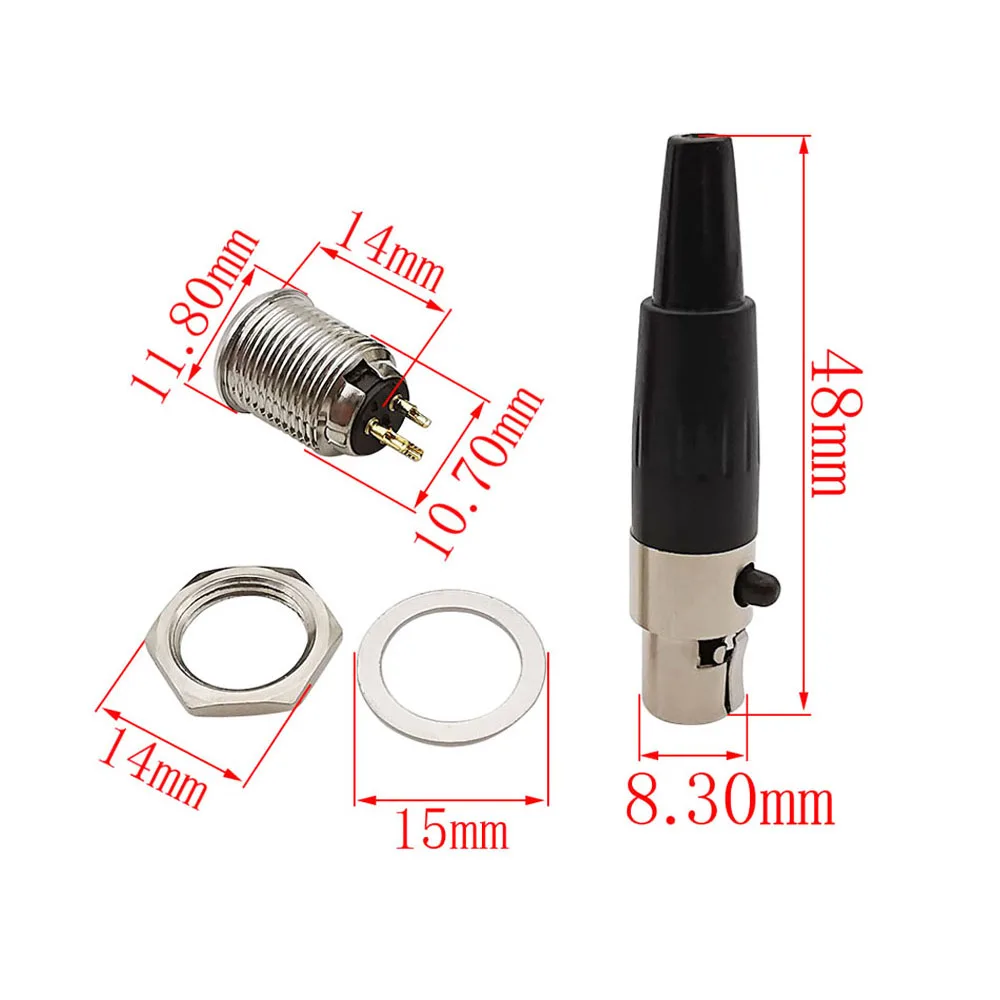 2Pcs Mini XLR Male Female Audio Adapter 3/4/5/6 Pin Mini XLR Plug Jack Audio Microphone Speaker Cable Soldering Connector Black