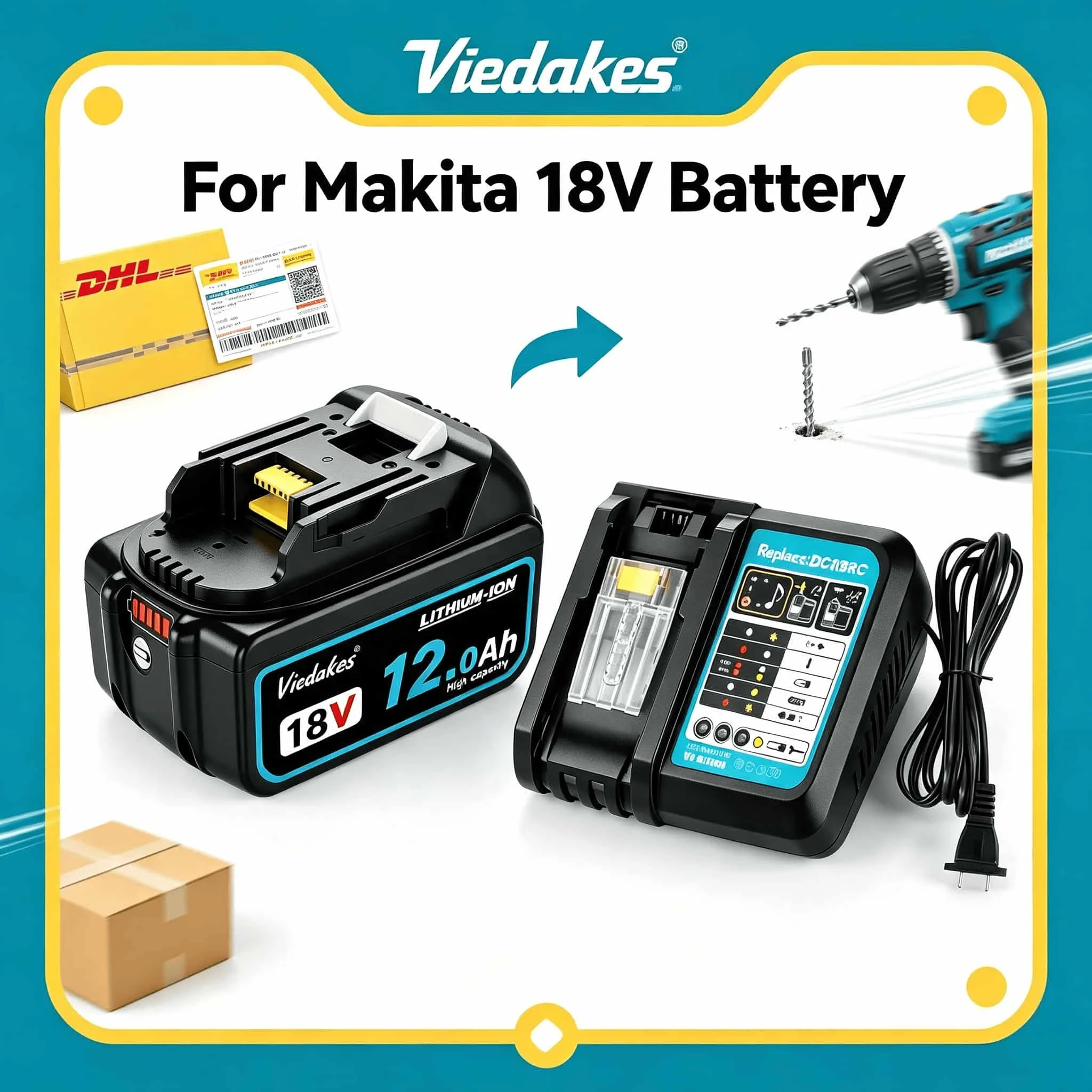 Replacement For Makita 18V Battery 12.0Ah LXT For DHP484 DTD154 DGA454 18V High Capacity Tool Battery