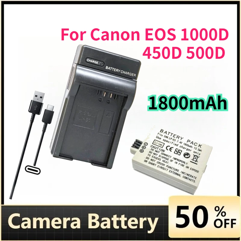 

1800mAh LP-E5 Camera Battery for Canon EOS 1000D 450D 500D KISS F X2 X3 Rebel T1i XTi XS Replaceable Battery