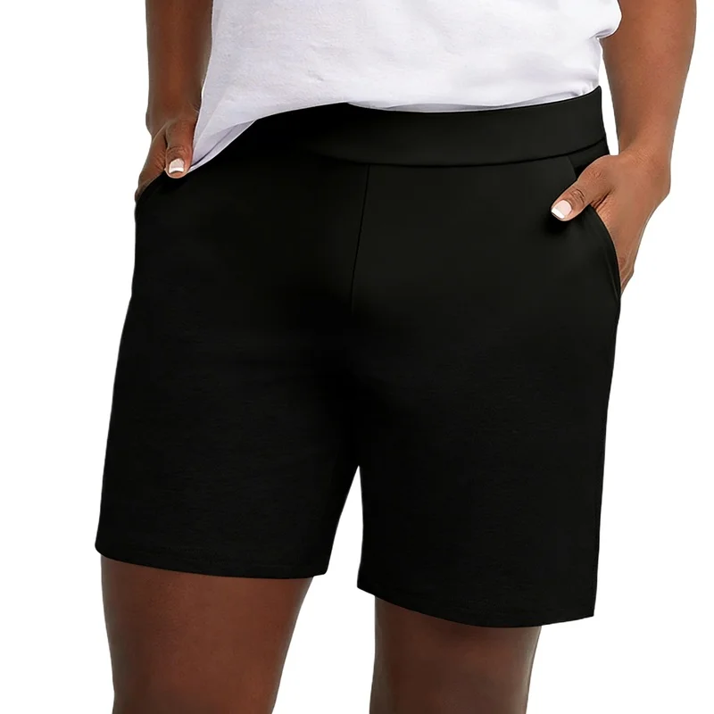 

2026 Plus Size Black Slim Fit Stretchy Shorts Office Style