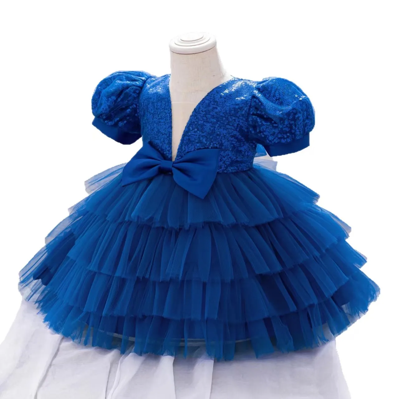 Dreamy voto d174 elegante azul flor menina vestido inchado manga princesa crianças casamento aniversário festival festa pageant vestido formal