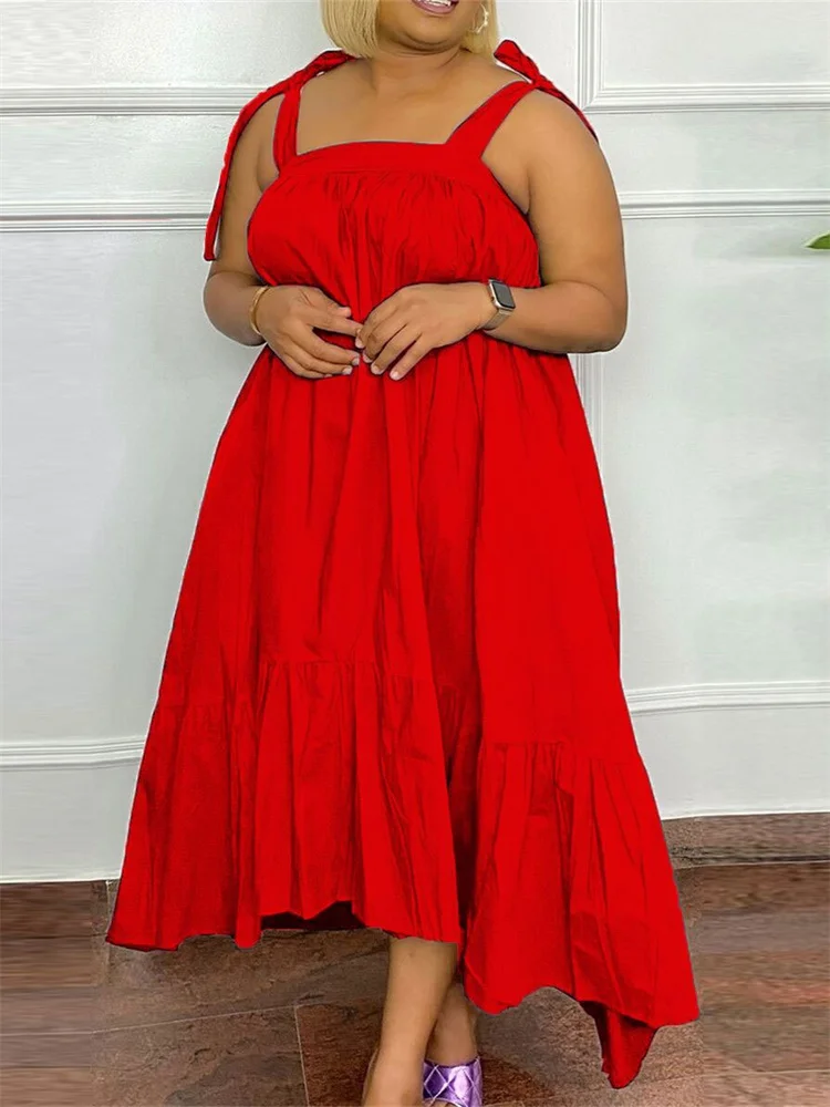 Wmstar Plus Size Dresses for Women New In Summer Clothes Slip Bow Big Hem Solid Elegant Maxi Dress Wholesale Dropshipping 2023