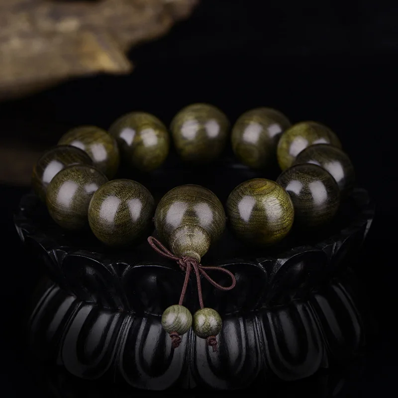 

Bracelet For Men, Golden Silk Nanmu Buddha Beads, Dark Wood Ebony Jewelry, Antique Material, 108 Wooden Beads HandString