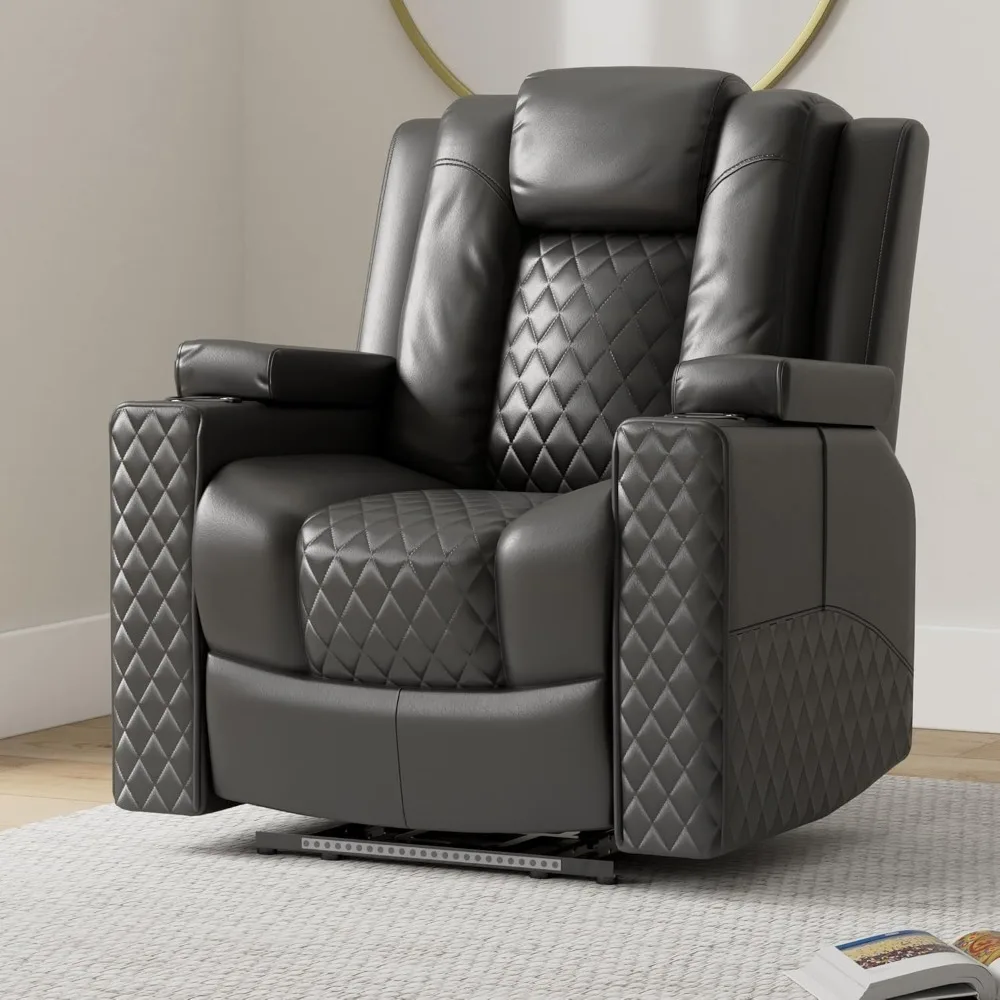 Power Recliner Chair PU Leather Electric Massage Recliner Sofa for Living Room Home Theater Seating with Cup Holders and