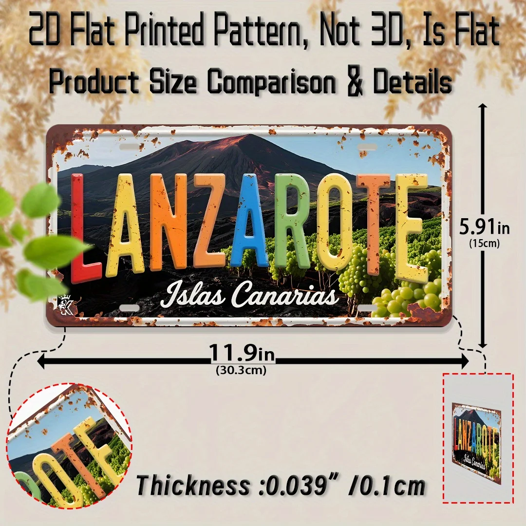 Lanzarote Islas Canarias Volcano Grape Vintage License Plate Style Aluminum Metal Sign Retro Canary Islands Travel Souvenir Wall