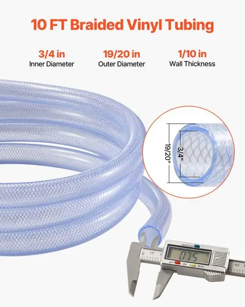 Braided Clear Vinyl Tubing 3/4' ID x 19/20' OD 10FT Plastic PVC Tubing