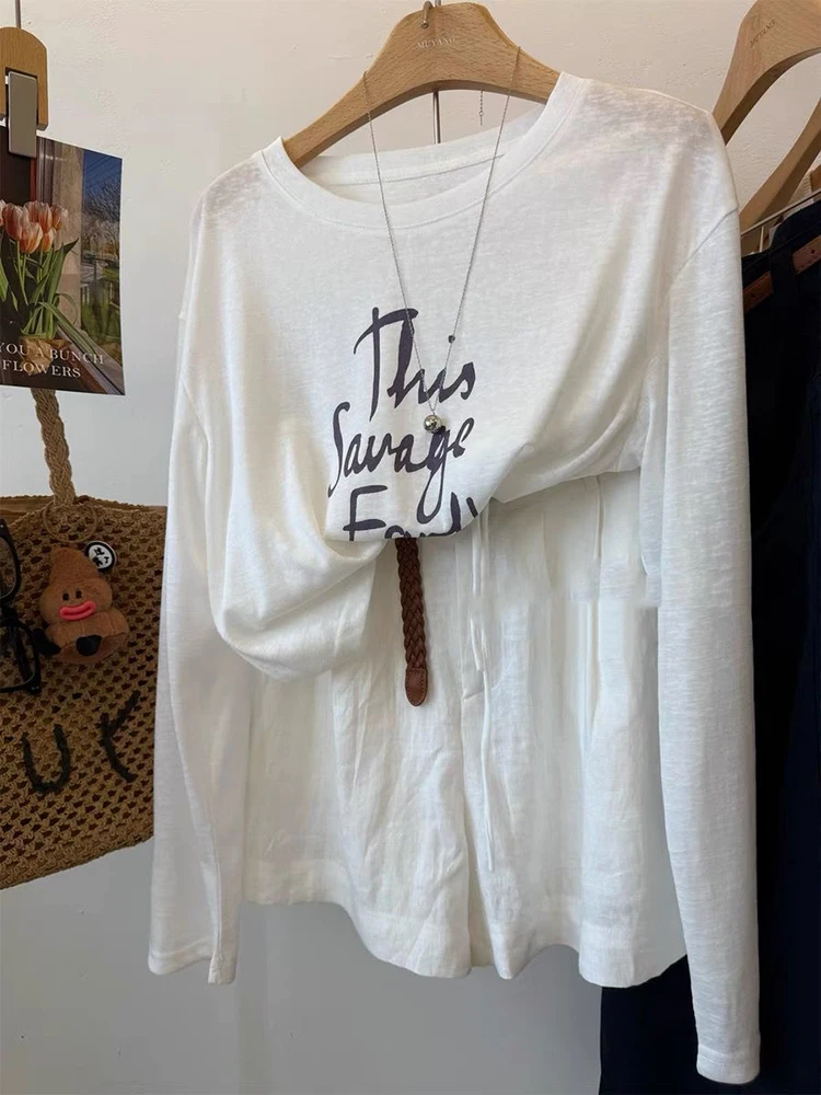 Y2K الرباط التي شيرت المرأة الكورية غطاء للحماية من الشمس إلكتروني طباعة طبقة فضفاضة الصيف