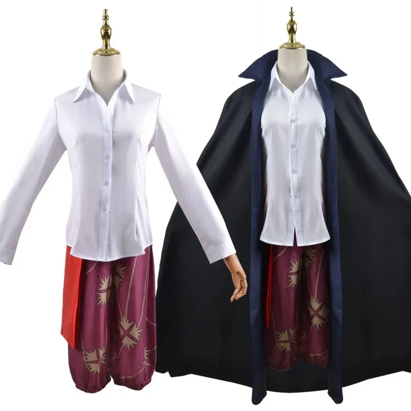 Anime Shanks Redhead Cosplay Traje, Camisa, Calças de impressão, Cinto, Manto Preto, Casaco, Peruca Vermelha, Adulto, Halloween Party Suit, Mulheres, Homens